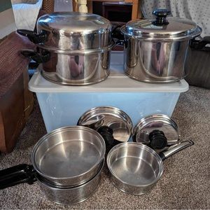 Vintage Lifetime stainless steel cookware set.